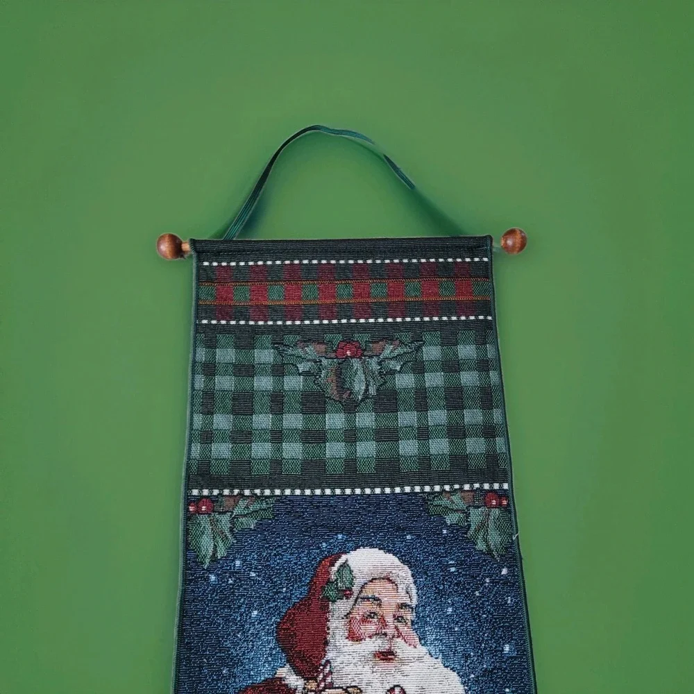 Christmas Wall Hanging Santa Claus Mohawk‎ Home Tapestry Decor Holly Vintage USA